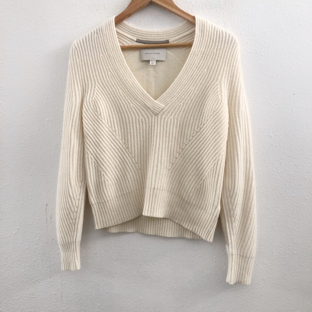 BROCHU WALKER Cable Knit Alpaca/ Wool Blend V-neck Long Sleeve Sweater Size XS